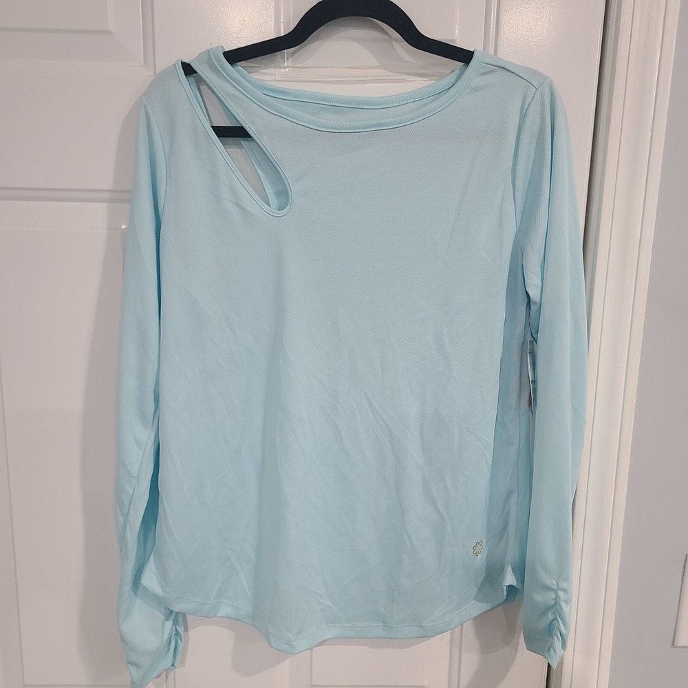 Pro Player Womens Ice Aqua Mesh Long Sleeve Cutout Performance Top Size M NWT